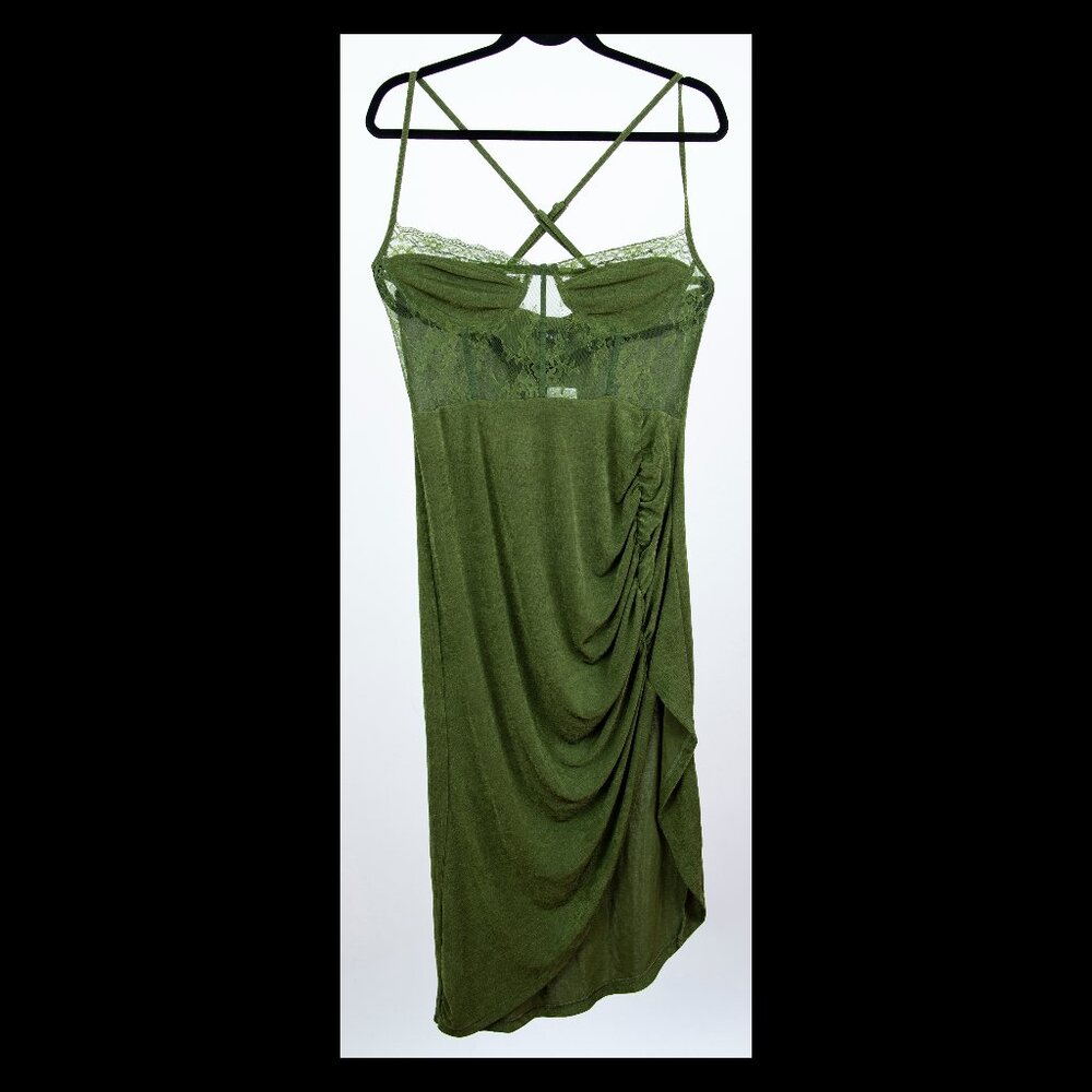 Cider Womens Green Lace Trim Sleeveless Ruched Slit Midi Dress Size XL NWT